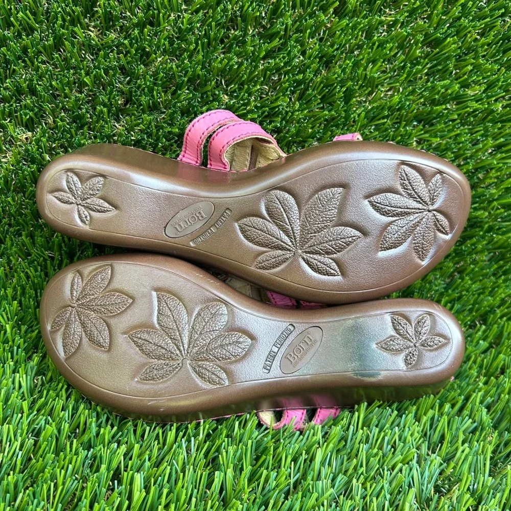 Born Pink Leather Floral Wedge Sandals Strappy Slide 7 38 W51892 CKL11